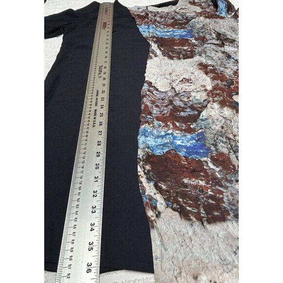 Ricochet Boat Neck Colorblock Abstract Print Asymmetric Dress Sz 14 Short Sleeve - Picture 9 of 10